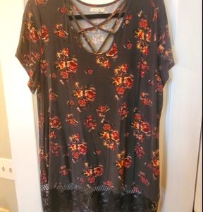 Floral Tunic with Lace and Criss Cross Details